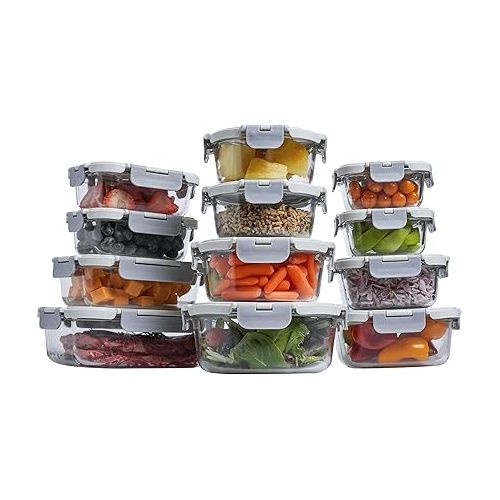  FineDine Vacuum Seal Glass Food Storage Containers With Hand Pump, 25 Piece Set, Airtight Pantry Kitchen Storage Containers w/Lids, Meal Prep Containers for Lunch, Leftovers