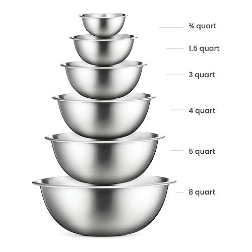  FineDine Stainless Steel Mixing Bowls Set for Kitchen, Dishwasher Safe Nesting Bowls for Cooking, Baking, Meal Prepping