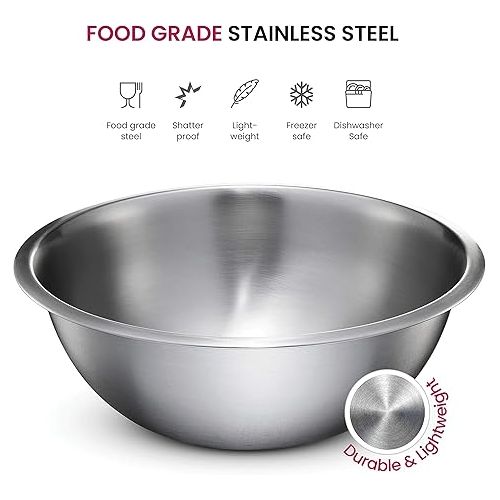  FineDine Stainless Steel Mixing Bowls Set for Kitchen, Dishwasher Safe Nesting Bowls for Cooking, Baking, Meal Prepping