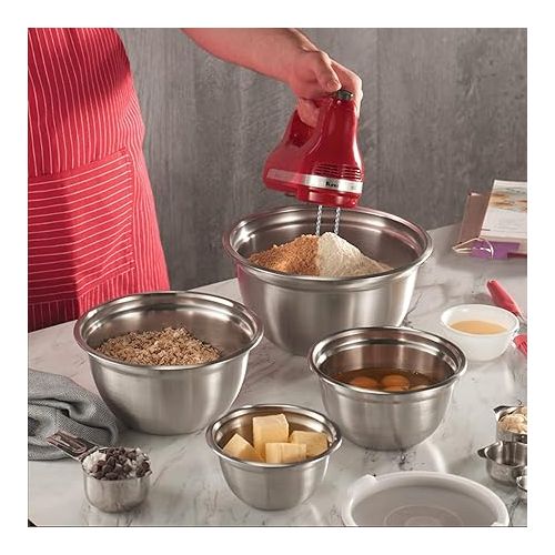  FineDine Stainless Steel Mixing Bowls Set with Lids, Home Kitchen Cooking Essentials Household Must Haves for Baking, 5 Pieces