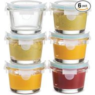 Small Glass Meal Prep Food Storage Container - Airtight, Leakproof, Microwave & Dishwasher Safe - Perfect for Snacks, Dips, 6 Count - Teal
