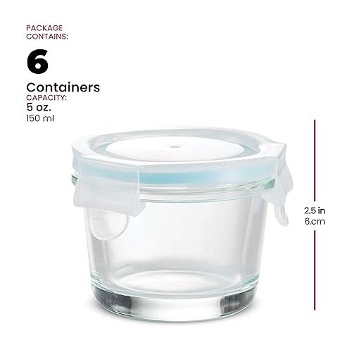  Small Glass Meal Prep Food Storage Container - Airtight, Leakproof, Microwave & Dishwasher Safe - Perfect for Snacks, Dips, 6 Count - Teal