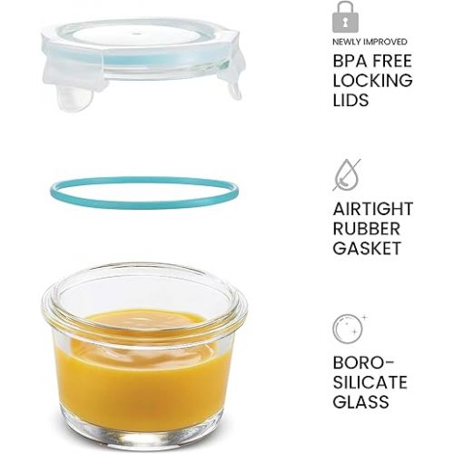  Small Glass Meal Prep Food Storage Container - Airtight, Leakproof, Microwave & Dishwasher Safe - Perfect for Snacks, Dips, 6 Count - Teal