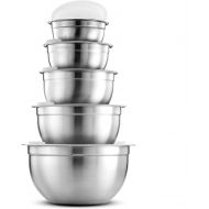 FineDine Premium Stainless Steel Mixing Bowls with Airtight Lids (Set of 5) Nesting Bowls for Space Saving Storage, Easy Grip & Stability Design Mixing Bowl Set Versatile For Cooking, Bakin