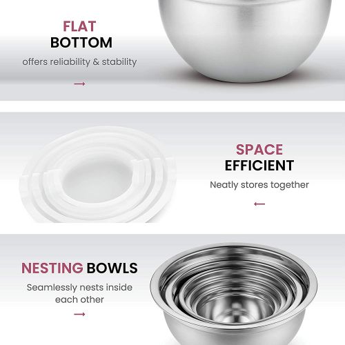  FineDine Premium Stainless Steel Mixing Bowls with Airtight Lids (Set of 5) Nesting Bowls for Space Saving Storage, Easy Grip & Stability Design Mixing Bowl Set Versatile For Cooking, Bakin