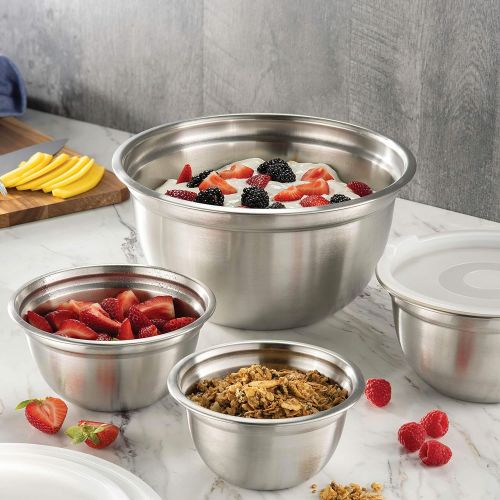  FineDine Premium Stainless Steel Mixing Bowls with Airtight Lids (Set of 5) Nesting Bowls for Space Saving Storage, Easy Grip & Stability Design Mixing Bowl Set Versatile For Cooking, Bakin