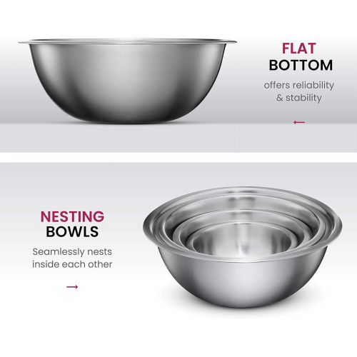  FineDine Stainless Steel Mixing Bowls (Set of 6) Stainless Steel Mixing Bowl Set - Easy To Clean, Nesting Bowls for Space Saving Storage, Great for Cooking, Baking, Prepping
