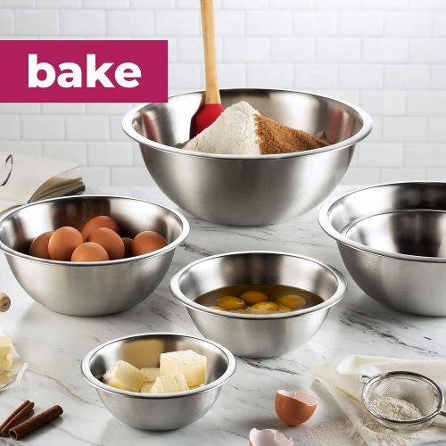  FineDine Stainless Steel Mixing Bowls (Set of 6) Stainless Steel Mixing Bowl Set - Easy To Clean, Nesting Bowls for Space Saving Storage, Great for Cooking, Baking, Prepping