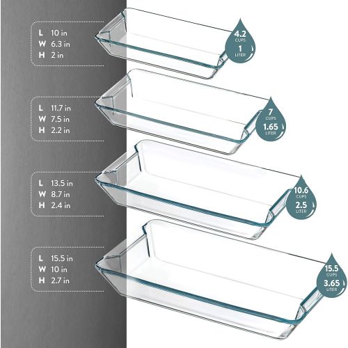  FineDine Superior Glass Casserole Dish Set - 4-Piece Rectangular Bakeware Set, Modern Unique Design Glass Baking-Dish Set - Grip Handles for Easy Carry from Hot Oven To Table, Nesting for S