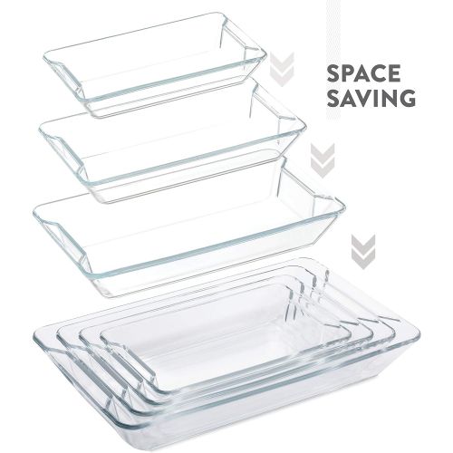  FineDine Superior Glass Casserole Dish Set - 4-Piece Rectangular Bakeware Set, Modern Unique Design Glass Baking-Dish Set - Grip Handles for Easy Carry from Hot Oven To Table, Nesting for S