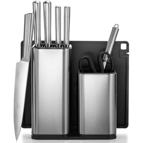  FineDine 10-Piece Stainless-Steel Kitchen Knife Set - Newly Innovative Kitchen Knifes Set with Utensil Holder - 5 Stainless-Steel Knives - Knife Sharpener - Kitchen Scissors - Cutting Board