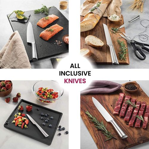  FineDine 10-Piece Stainless-Steel Kitchen Knife Set - Newly Innovative Kitchen Knifes Set with Utensil Holder - 5 Stainless-Steel Knives - Knife Sharpener - Kitchen Scissors - Cutting Board