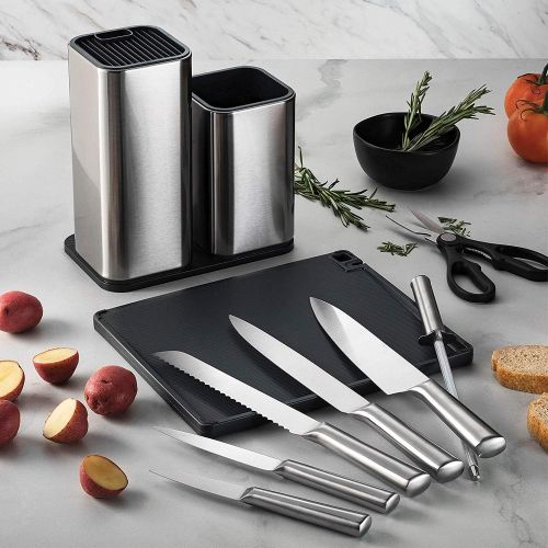  FineDine 10-Piece Stainless-Steel Kitchen Knife Set - Newly Innovative Kitchen Knifes Set with Utensil Holder - 5 Stainless-Steel Knives - Knife Sharpener - Kitchen Scissors - Cutting Board