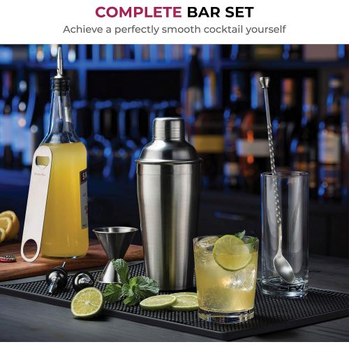  [아마존베스트]FineDine 7 Piece Cocktail Shaker Bar Tools Set Brushed Stainless Steel Bartender Kit, with All Bar Accessories, Cocktail Strainer, Double Jigger, Bar Spoon, Bottle Opener, Pour Spouts