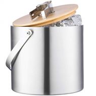 [아마존베스트]FineDine Double-Wall Stainless Steel Insulated Ice Bucket With Lid and Ice Tong - [3 Liter] Modern Bamboo Lid With Built In Tong- Comfortable Carry Handle- Great for Home Bar, Chilling Beer