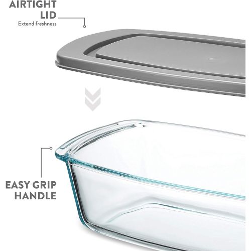  [아마존베스트]FineDine Superior Glass Loaf Pan With Cover - 2 Piece Meatloaf Pan With BPA-free Airtight Lids - Grip Handles for Easy Carry from Hot Oven To Table - Loaf Pans For Baking Bread, Cakes, Past