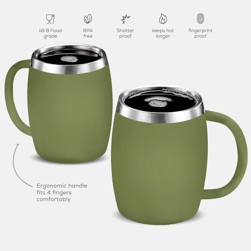  [아마존베스트]FineDine Insulated Stainless-Steel Coffee Mug with Lid and Handle (2 Pk) 14 oz.- BPA-Free Spillproof Lid, Double Wall Camping Travel Coffee Mugs Tough & Shatterproof, Keeps Coffee/Tea Hot A