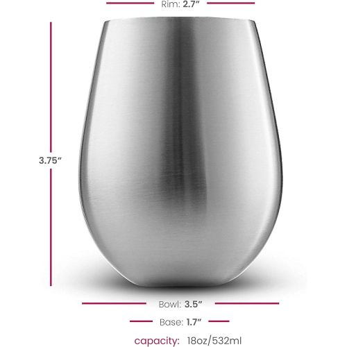  [아마존베스트]FineDine Stainless Steel Unbreakable Wine Glasses - 18 Ounce Set of 4 Wine glasses. Premium Grade 18/8 Stainless Steel Red & White Stemless Wine Glasses set, Portable Wine Tumbler, for Outd