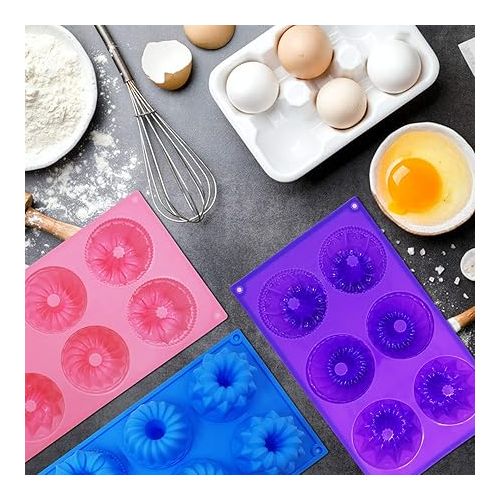  3 PCS Silicone Cake Moulds, Doughnut Maker Silicone Baking Tray Cupcake Muffin Molds Mini Cake Pan