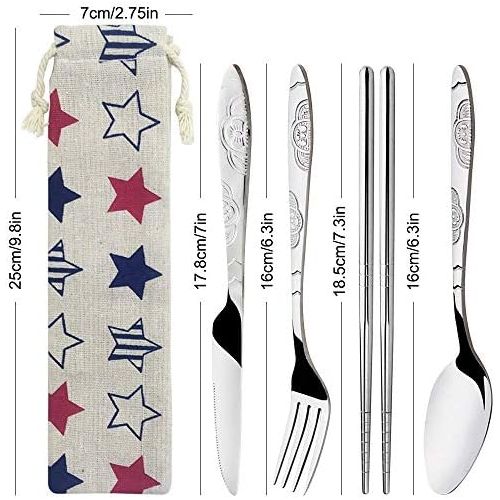  FineGood 2pcs Stainless Steel Cutlery Set Knife Fork Spoon Chopsticks Straws Portable Crockery with Carry Bags for Traveling Camping Picnic Work Hiking