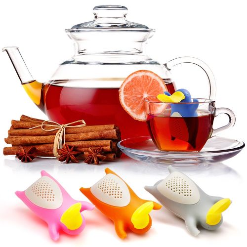  Tee Infusers fuer lose Blatt Tee, FineGood Teekugeln Set von 4 Pack Platypus Silikon Tee Filter Siebe