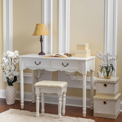  Fineboard Elegant Vanity Dressing Table Set Makeup Dressing Table with 3 Mirrors and Stool, 4 Drawers (White)