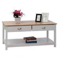 Fineboard FB-CT01-WBG Coffee Table with 2 Drawers and 1 Large Storage Shelf, White/Beige
