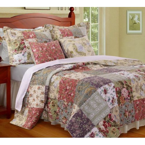  Finely Stitched Country Cottage Floral Print Patchwork Pattern Yellow Blue Green Tab Top Window Valance