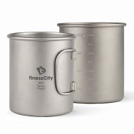 FinessCity Camp Mug (450ml/ 600ml) With & Without Lid, Strong Lightweight Camping Mug/Pot with Measurement Marks, Folding Titanium Cup for Backpacking/ Hiking/ Camping in Cloth Case (Mug With