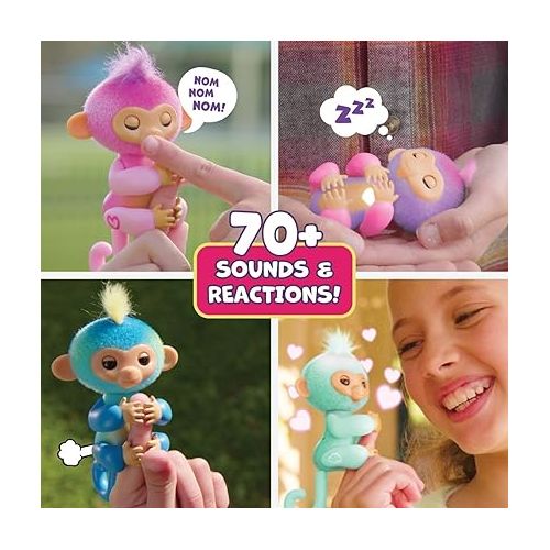  2023 New Interactive Baby Monkey Reacts to Touch - 70+ Sounds & Reactions - Harmony (Pink)