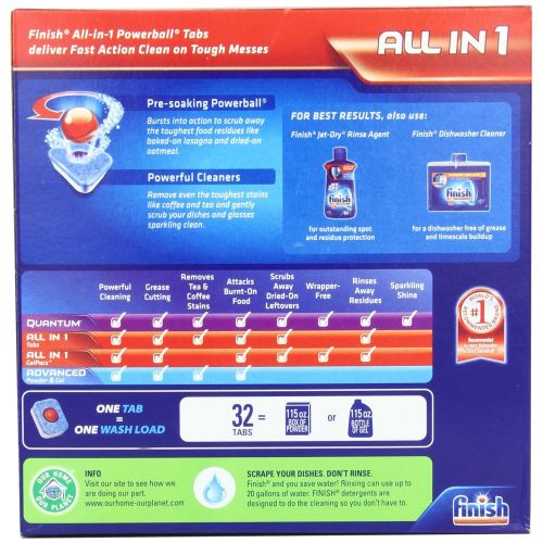  Finish All In 1 Powerball, Orange 32 Tabs, Dishwasher Detergent Tablets
