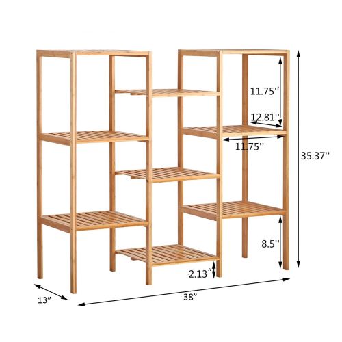  Finnhomy Natural Bamboo Shelf Plant Stand Display Wood Customizable Utility Shelf Bathroom Shelf 9-Tier Multifunctional Storage Rack Shelving Unit