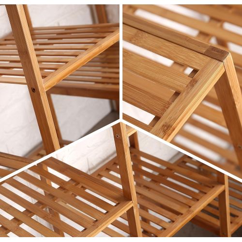  Finnhomy Natural Bamboo Shelf Plant Stand Display Wood Customizable Utility Shelf Bathroom Shelf 9-Tier Multifunctional Storage Rack Shelving Unit