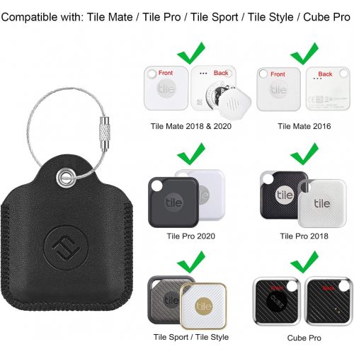  [아마존베스트]Fintie Genuine Leather Case for Tile Mate 2016 2018, Tile Pro, Tile Sport, Tile Style Key Finder Phone Finder, Anti-Scratch Protective Skin Cover Accessories with Keychain, Black