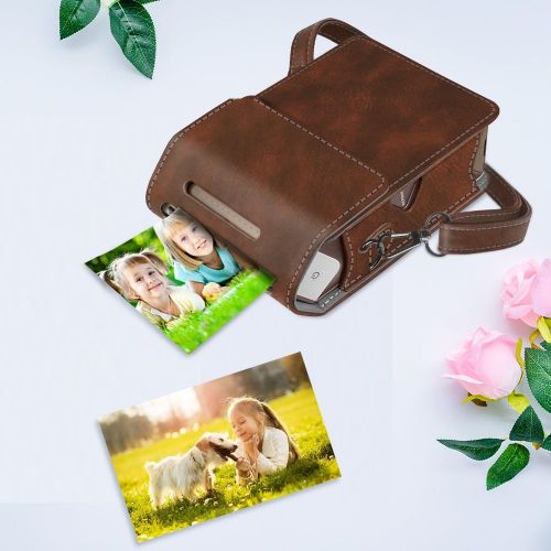  Fintie Protective Case for Fujifilm Instax Share SP-2 Smart Phone Printer - Premium Vegan Leather Bag Cover with Removable Shoulder Strap, Vintage Brown