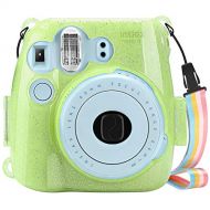 Fintie Protective Clear Case for Fujifilm Instax Mini 8 Mini 8+ Mini 9 Instant Camera - Crystal Hard Cover with Removable Rainbow Shoulder Strap, Shining Green