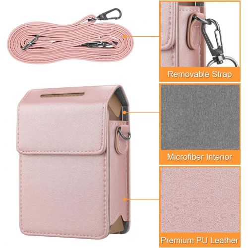  Fintie Protective Case for Fujifilm Instax Share SP-2 Smart Phone Printer - Premium Vegan Leather Bag Cover with Removable Shoulder Strap, Rose Gold