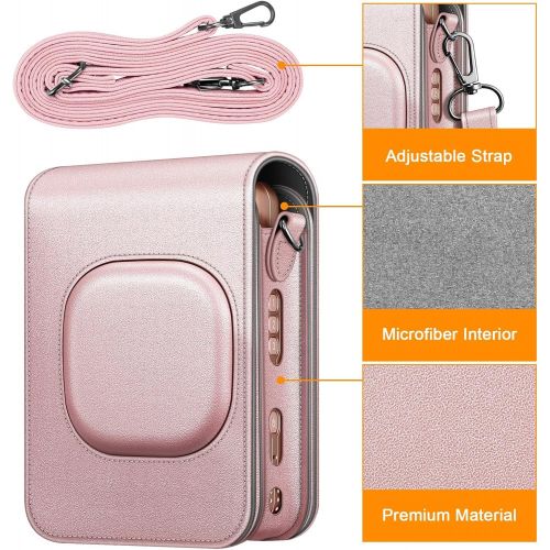  Fintie Carrying Case for Fujifilm Instax Mini LiPlay Hybrid Instant Camera - Premium Vegan Leather Portable Bag Cover with Removable Strap (Rose Gold)