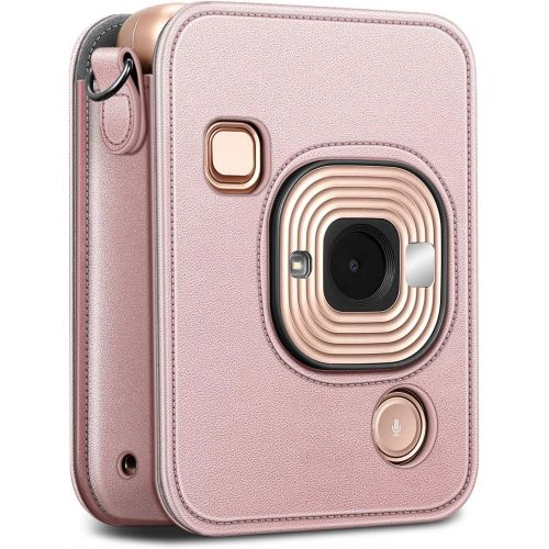  Fintie Carrying Case for Fujifilm Instax Mini LiPlay Hybrid Instant Camera - Premium Vegan Leather Portable Bag Cover with Removable Strap (Rose Gold)