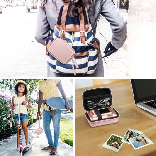  Fintie Protective Case for Fujifilm Instax Mini LiPlay Hybrid Instant Camera - Shockproof Hard Shell Carrying Case with Inner Pocket/Removable Strap, Rose Gold