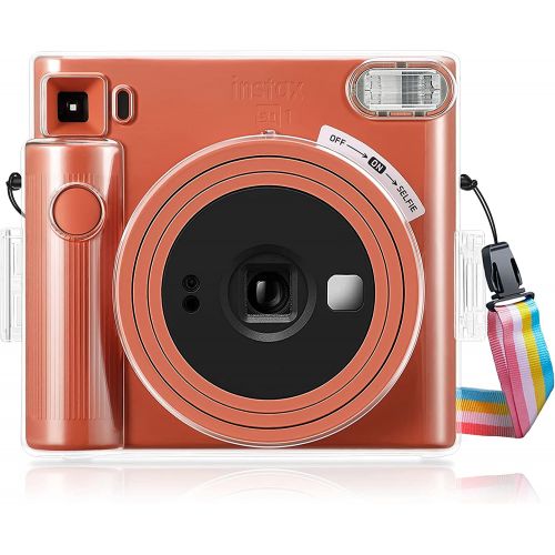  Fintie Protective Case for Fujifilm Instax Square SQ1 Instant Camera - Crystal Hard PVC Cover with Adjustable Removable Rainbow Shoulder Strap, Clear