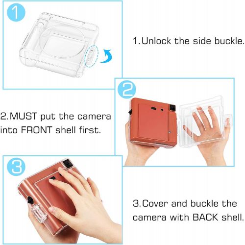  Fintie Protective Case for Fujifilm Instax Square SQ1 Instant Camera - Crystal Hard PVC Cover with Adjustable Removable Rainbow Shoulder Strap, Clear