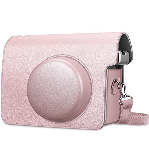  Fintie Protective Case for Fujifilm Instax Wide 300 Instant Film Camera - Premium Vegan Leather Bag Cover with Removable Strap, Rose Gold