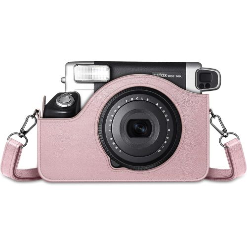  Fintie Protective Case for Fujifilm Instax Wide 300 Instant Film Camera - Premium Vegan Leather Bag Cover with Removable Strap, Rose Gold