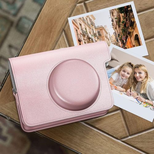  Fintie Protective Case for Fujifilm Instax Wide 300 Instant Film Camera - Premium Vegan Leather Bag Cover with Removable Strap, Rose Gold