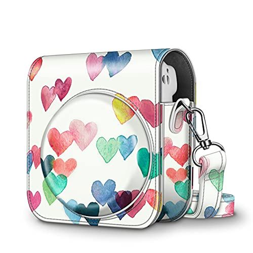  Fintie Protective Case for Fujifilm Instax Mini 11 Instant Camera - Premium Vegan Leather Bag Cover with Removable Adjustable Strap, Raining Hearts