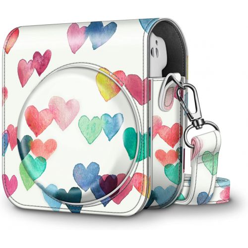  Fintie Protective Case for Fujifilm Instax Mini 11 Instant Camera - Premium Vegan Leather Bag Cover with Removable Adjustable Strap, Raining Hearts