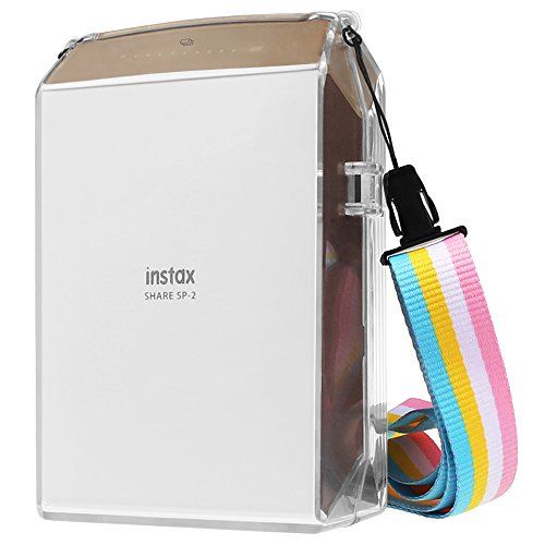  Fintie Protective Clear Case for Fujifilm Instax Share SP-2 Smart Phone Printer - Crystal Hard Cover with Removable Rainbow Shoulder Strap