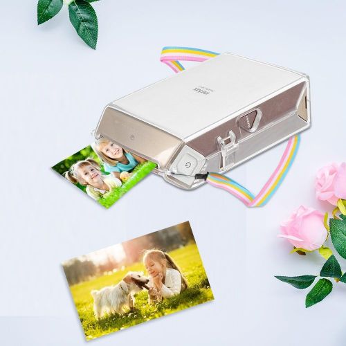  Fintie Protective Clear Case for Fujifilm Instax Share SP-2 Smart Phone Printer - Crystal Hard Cover with Removable Rainbow Shoulder Strap