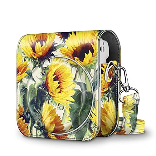  Fintie Protective Case for Fujifilm Instax Mini 11 Instant Camera - Premium Vegan Leather Bag Cover with Removable Adjustable Strap, Sunflowers